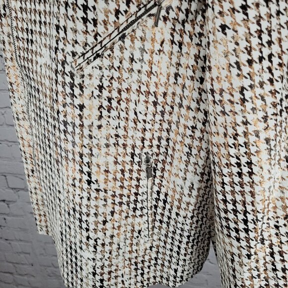 Chico's Brown Metallic Houndstooth Lightweight Full Zip Moto Jacket Size 3 US 16 - Picture 9 of 15